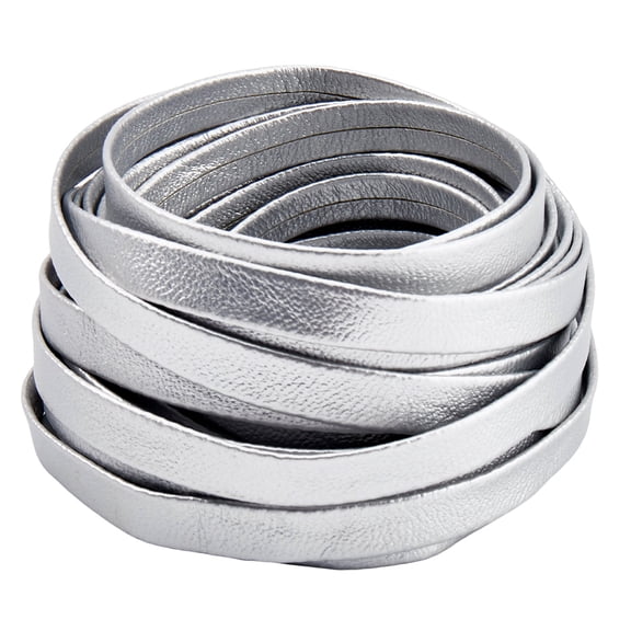 5mx8mm Foldover Leather Strips Metallic Silver Leatherette Straps Lambskin Flat Leather Cord PU Edge Trimming 1mm Thick Braiding Thread