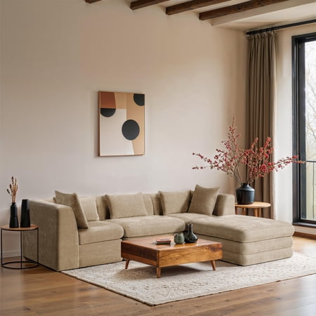Meridian Furniture Stellar 114" Beige Chenille Fabric 4Pc. Modular Sectional