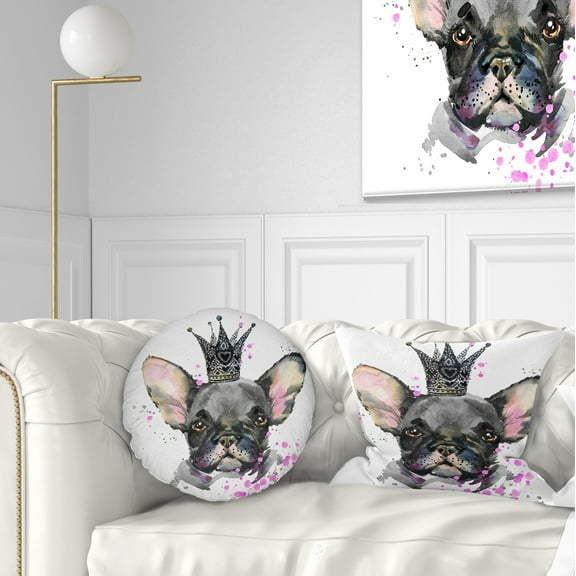 Designart Cute Black Dog with Crown - Animal Throw Pillow - 12x20