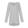 thumbnail image 4 of WREESH Womens Fashion Plus Size Tunic Tops Solid Color T-Shirt Long Sleeves Blouse V-Neck Casual Tops Pullover Gray, 4 of 5