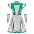 thumbnail image 3 of CHICTRY Kids Girls Alien Robot Astronaut Dance Sets Metallic Cap Sleeve A Line Dress with Tentacle Green-A 8, 3 of 7