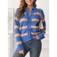 thumbnail image 5 of DOKOTOO Women Sweater Cardigans Stripe Color Block Lightweight Open Front Soft Cropped Sweater Sky Blue L US12-14, 5 of 8