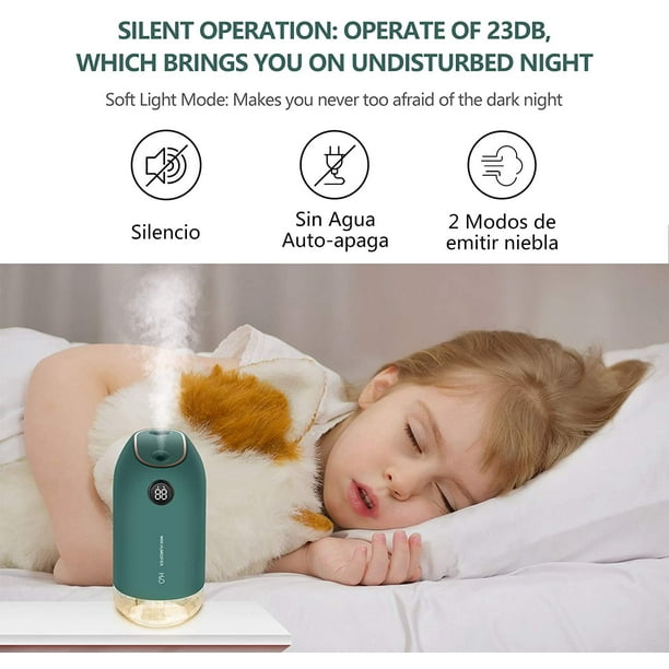 L'humidificateur d'Air Ultrasonique Silencieux pour Bébé de 500 Ml Éteint  Automatiquement l'Humidificateur d'Air Domestique Utilisé pour le Yoga dans  la Chambre à Coucher et le Bureau avec un Filtre en Coton Vert 