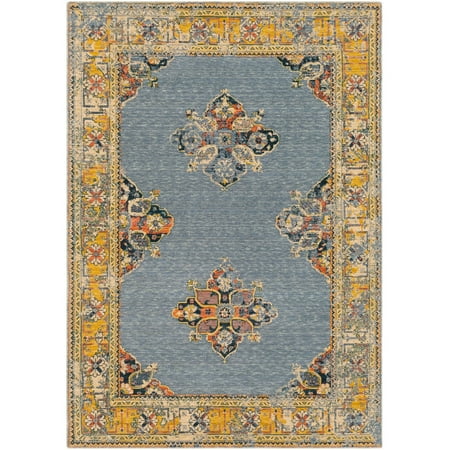 5'3" x 7'6" Distressed Persian Floral Design Blue and Orange Rectangular Machine Woven Area Rug