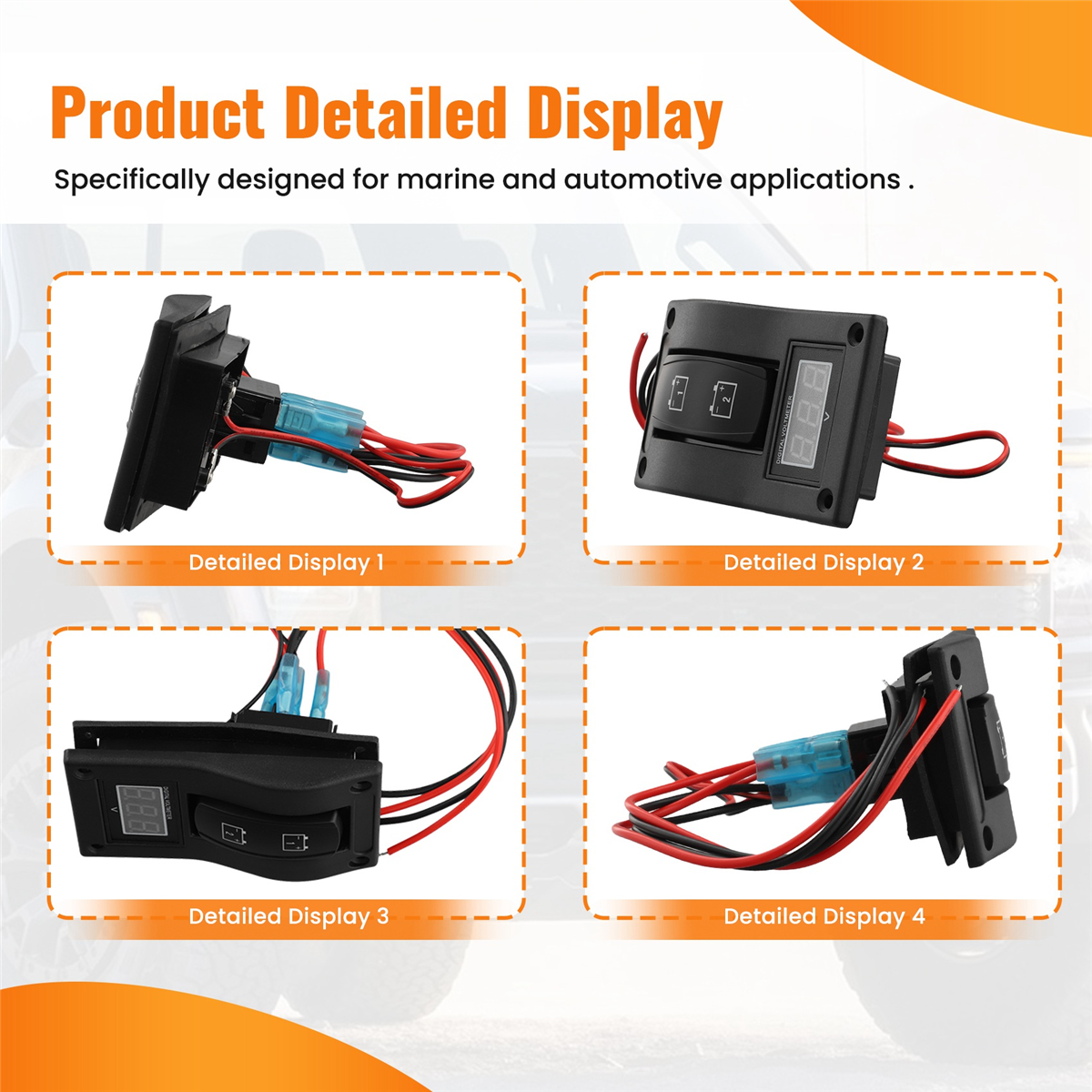 12-24V LED Dual Battery Test Panel Rocker Switch Car Truck Marine Boat Voltmeter 4P ON-OFF-ON,1 x LED Dual Battery Test Panel with Voltmeter 4x mounting screws, silicone gasket,black
