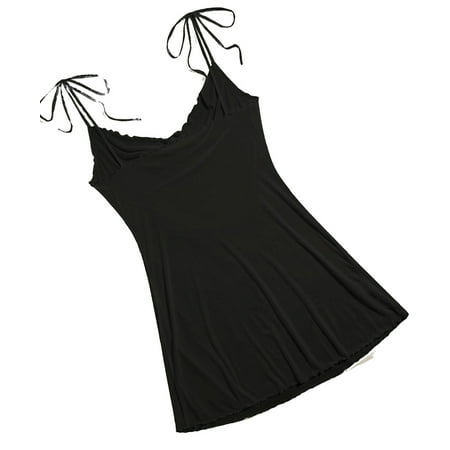 

Casual Plain Spaghetti Strap Slip Dress Black Sleeveless Plus Size Nightgowns & Sleepshirts XS