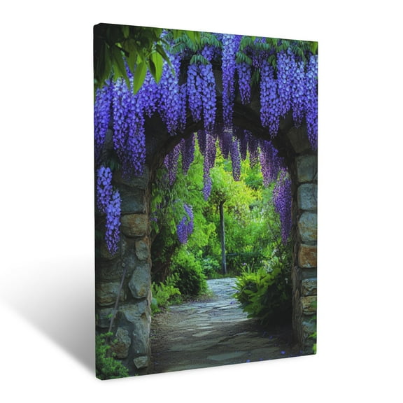 CozyNet Dreamlike Garden Archway With Cascading Wisteria Blooms Wall Art Prints With Frame Canvas Perfect for Living Room & Bedroom, Ready to Hang, Wall Decor 12"x16"in