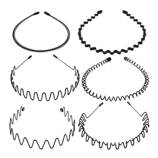 Banda para el cabello de metal de 6 piezas, banda para el cabello con forma de onda de resorte, diadema con forma de onda negra unisex