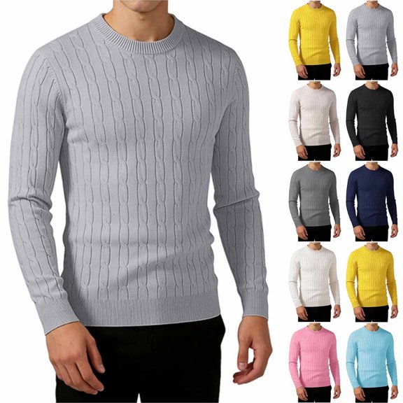 Smsaxvxz Men's Knit Sweater Slim Fit Crew Neck Long Sleeve Lightweight Pullover Tops Casual Fall Winter Clothing 2026 Gray XL