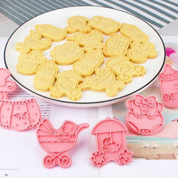 Baby Shower Cookie Cutters Set 8 Pcs with Plunger Stamps, Cute for Biscuit  Cheese Baking