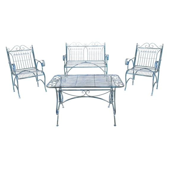 Safavieh Adult 4 Piece Metal with Loveseat and 2 Chairs Coffee Table, Antique Blue/Blue