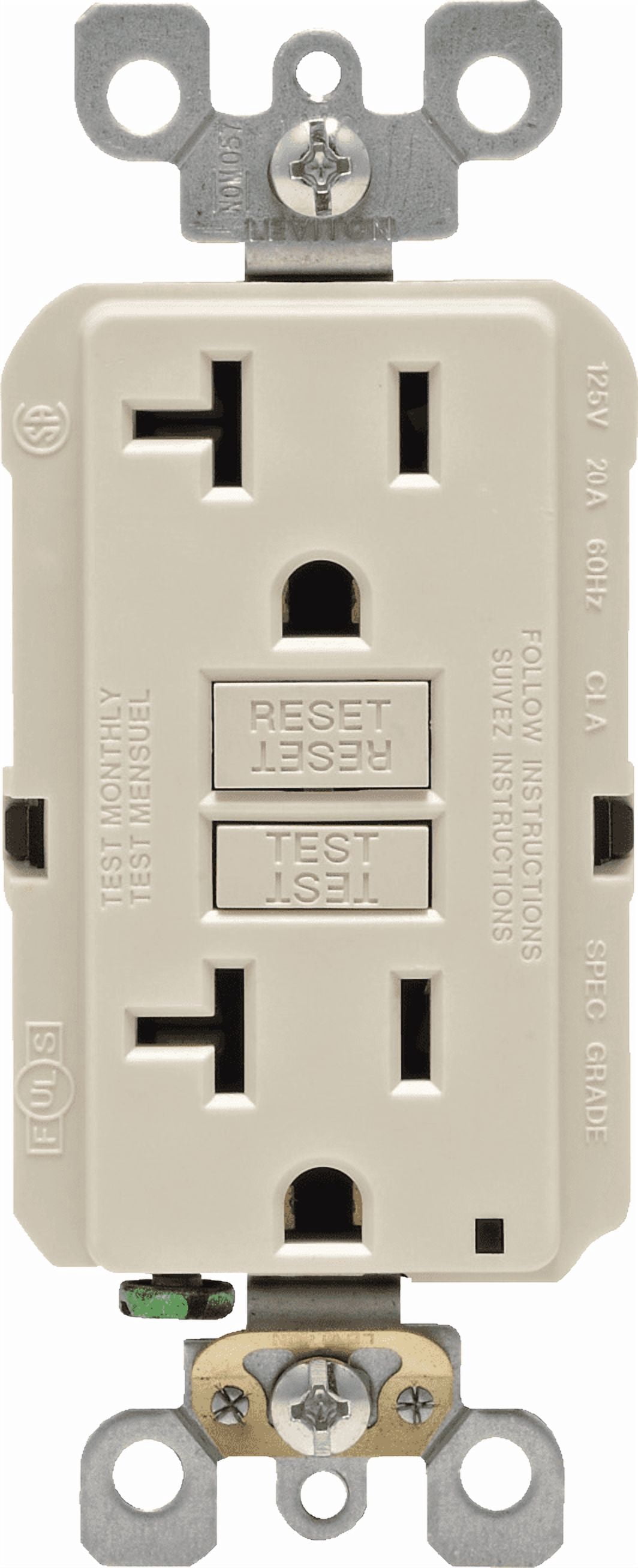 Leviton GFCI Receptacle in Almond — UL Listed for US Residential Electrical Code Compliance, Drop-in NEC-Standard Wiring
