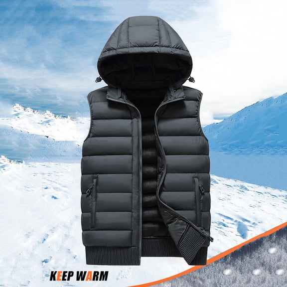 Ceisia Men's Fleece Lined Sleeveless Waistcoat with Detachable Cap Zipper Pockets Casual Gift Hooded Outerwear