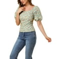 thumbnail image 4 of MODA NOVA Junior's Puff Sleeve Sweetheart Neck Smocked Floral Blouse, 4 of 6