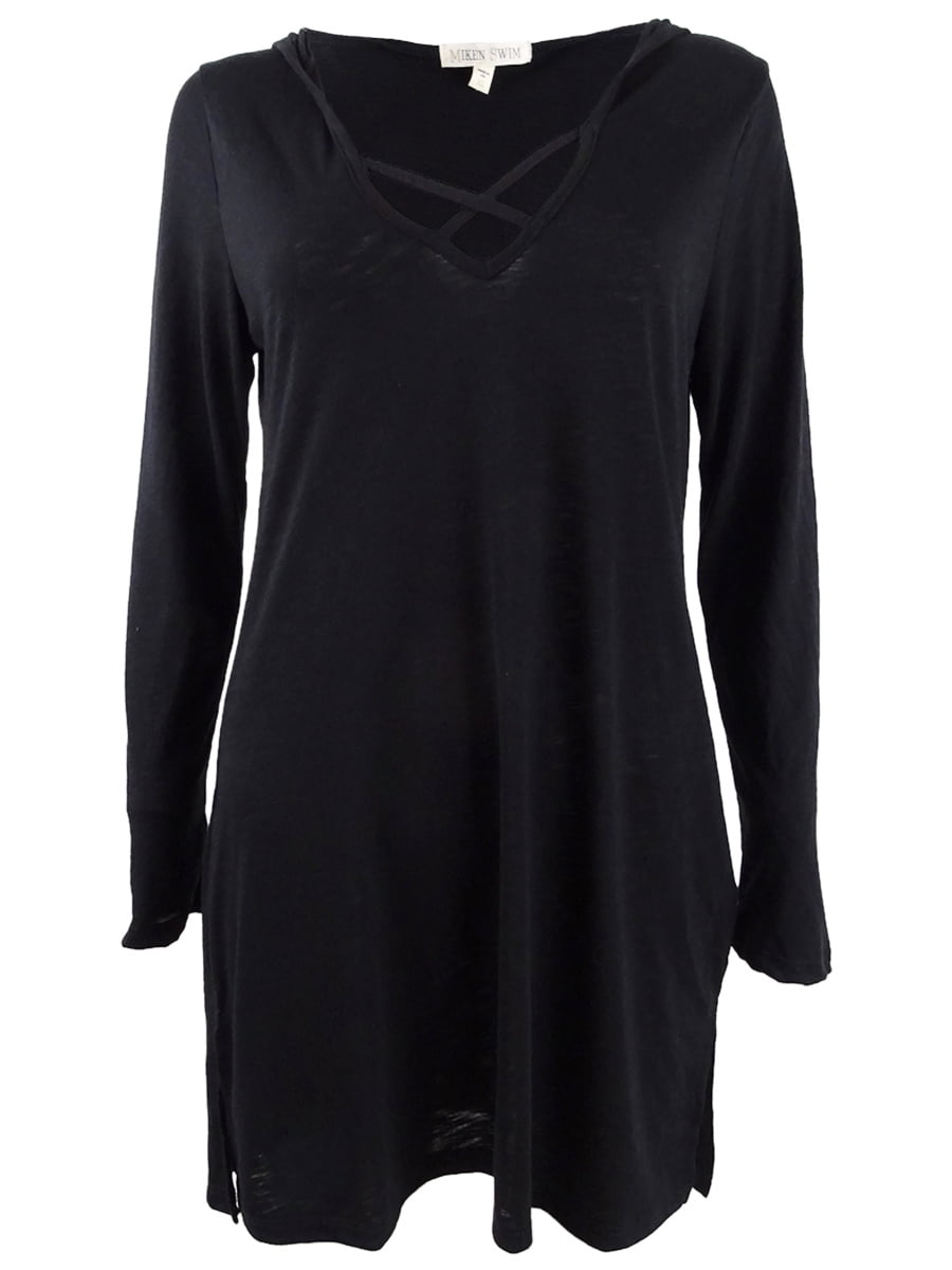 Long-Sleeve Hoodie Dress Swim Cover-Up 
