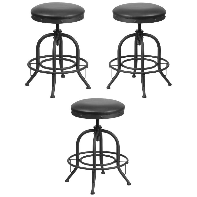 Home Square 24" Swivel Lift Leather Seat Counter Stool in Black Set