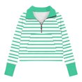 thumbnail image 3 of JTSRKL Cute Kids Girls Striped T-Shirts Spring Fashion Long Sleeve Casual Half Zip up Stand Collar Pullover Tops Loose Lightweight Comfy Workout Tees Sweatshirt with Pockets Green 7-8 Years, 3 of 4