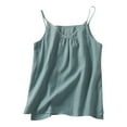 PI Womens Tank Tops Cotton Linen Spaghetti Strap V Neck Loose