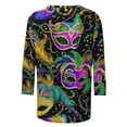 thumbnail image 4 of LEKWK Womens Mardi Gras Shirts Luxury Pearl Mask Face Round Neck 3/4 Sleeve Graphic Tees Gold Purple Green Costume Carnival Top, 4 of 5