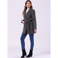 thumbnail image 3 of DARING DIVA Women's Notched Lapel Double Breasted Belted Trench Coat Dark Grey XS, 3 of 6
