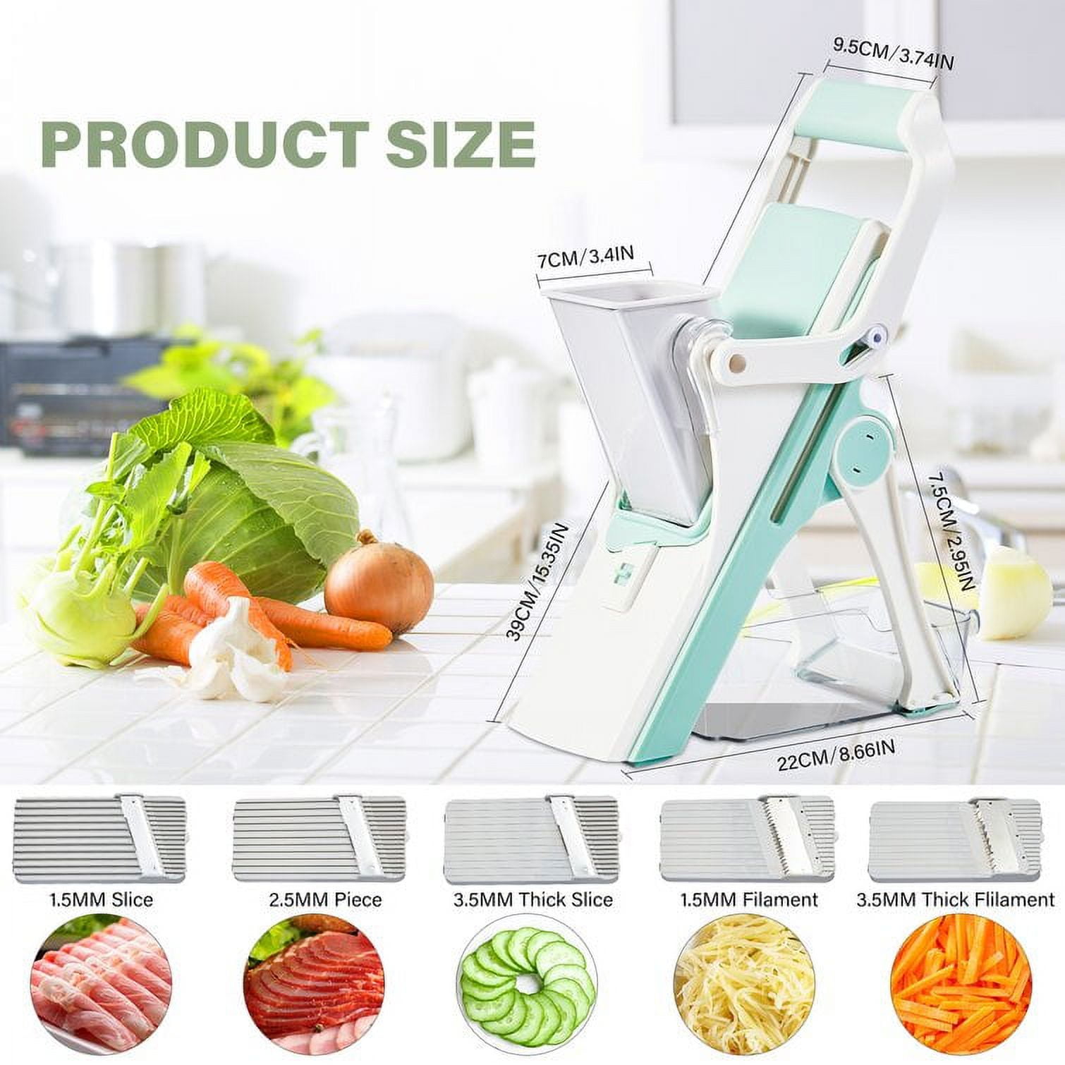 Juhenon Mandoline Slicer Vegetable Cutter & Julienne, Safe Food Julienne +  Slicer for Veggie/potato/onion/tomato/meat, Adjustable Thickness Grater &  Slicer for Kitchen 