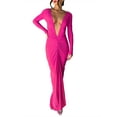 thumbnail image 3 of Mialoley Women Long Bodycon Dress Solid Color Deep V-Neck Ruched Long Sleeve Dress Spring Fall Evening Party Dress, 3 of 9