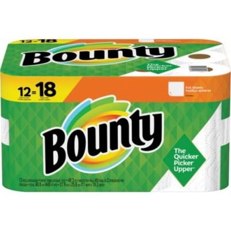Bounty Kitchen Roll Paper Towels, 2-Ply, White, 48 Sheets/Single Plus Roll, 12 Rolls/Carton