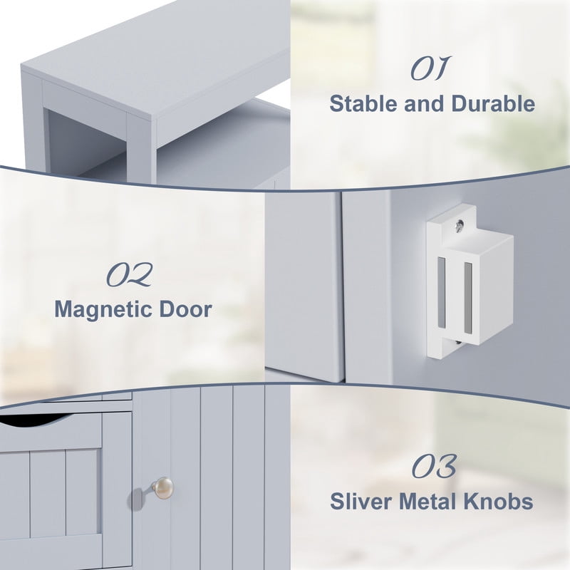 Lacoo Bathroom Floor Cabinet Wooden Storage Organizer with 1 Door, 3 Drawers & Adjustable Shelf Storage Cabinet for Kitchen Living Room Bathroom, Gray