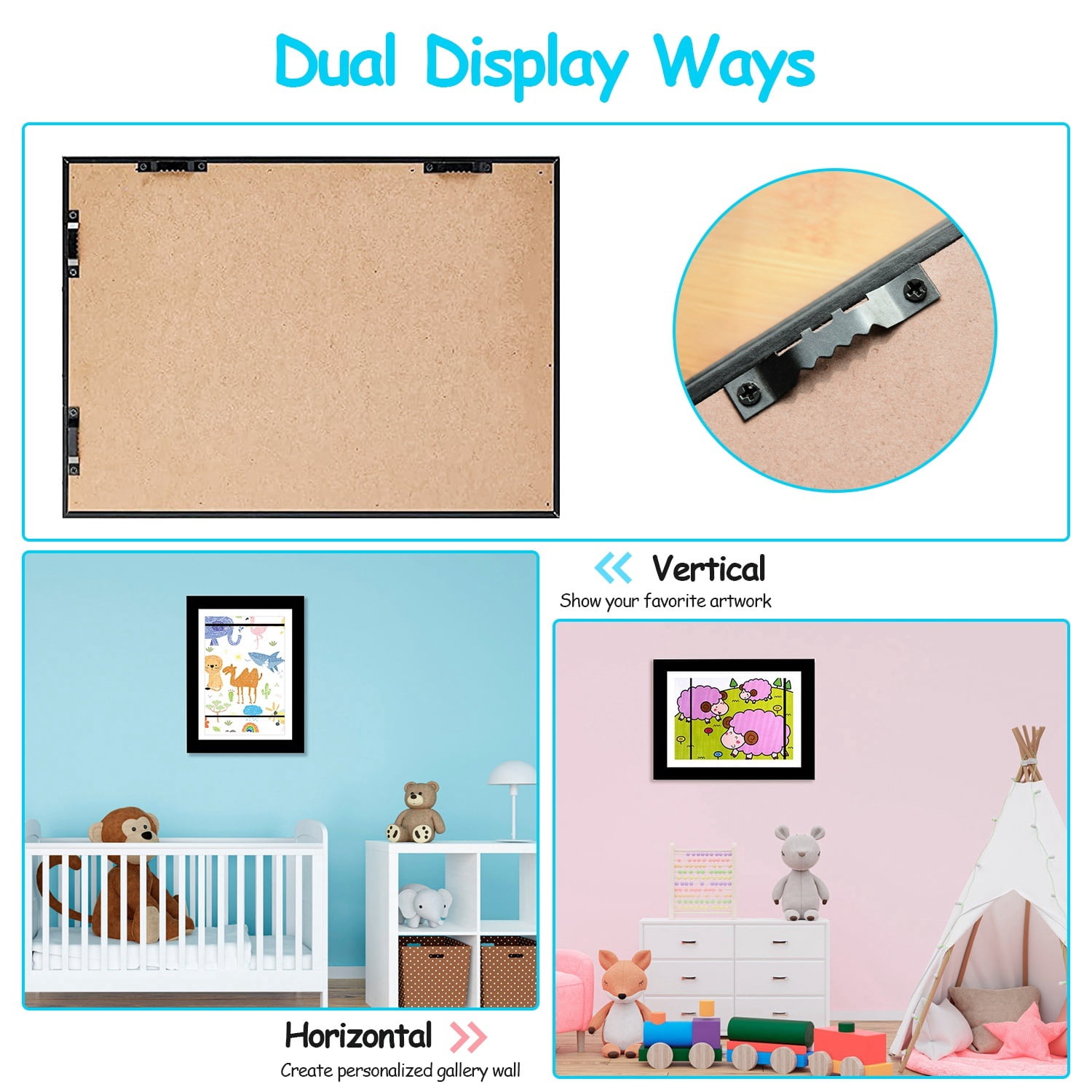 Kids Art Frame Front Opening Wooden Frame Artwork Display Storage Frame Picture Frame Wall Display for Photo Art Projects Picture Children Drawing