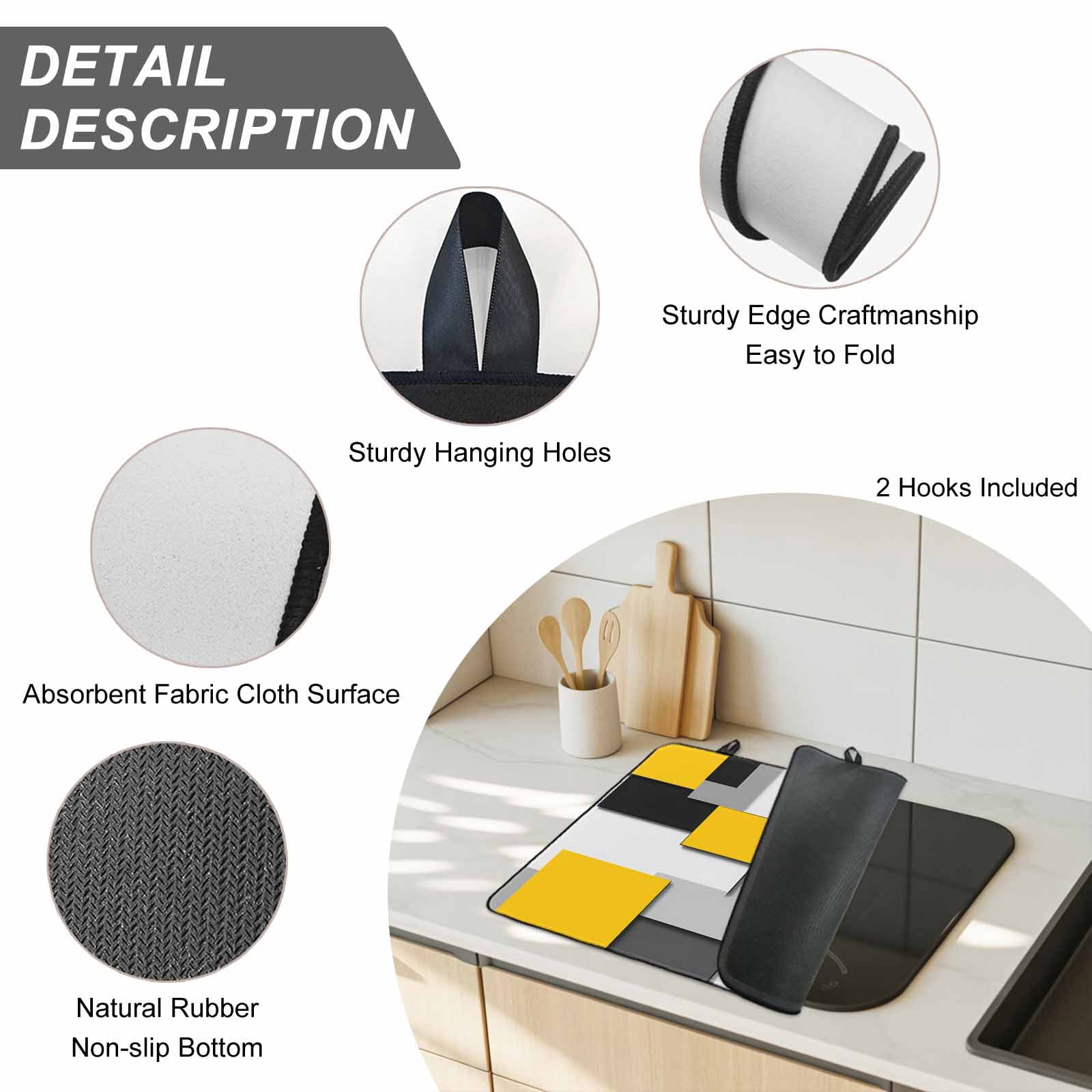 Yellow Grey Black Geometric Stove Top Cover for Electric Stove, Heat-proof & Non Slip Glass Top Stove Cover Protector, Modern Abstract Art Kitchen Flat Cooktop Rubber Mat 36x21 Inches