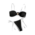 thumbnail image 2 of Women's Bikini Swimsuits, Swimming Suits for Women, Bathing Suit for Women 2 Piece, Women's Triangle Bikini Sets O Ring Linked Two Piece Swimsuits Solid Color Cheeky Bathing Suit, Black L, 2 of 6