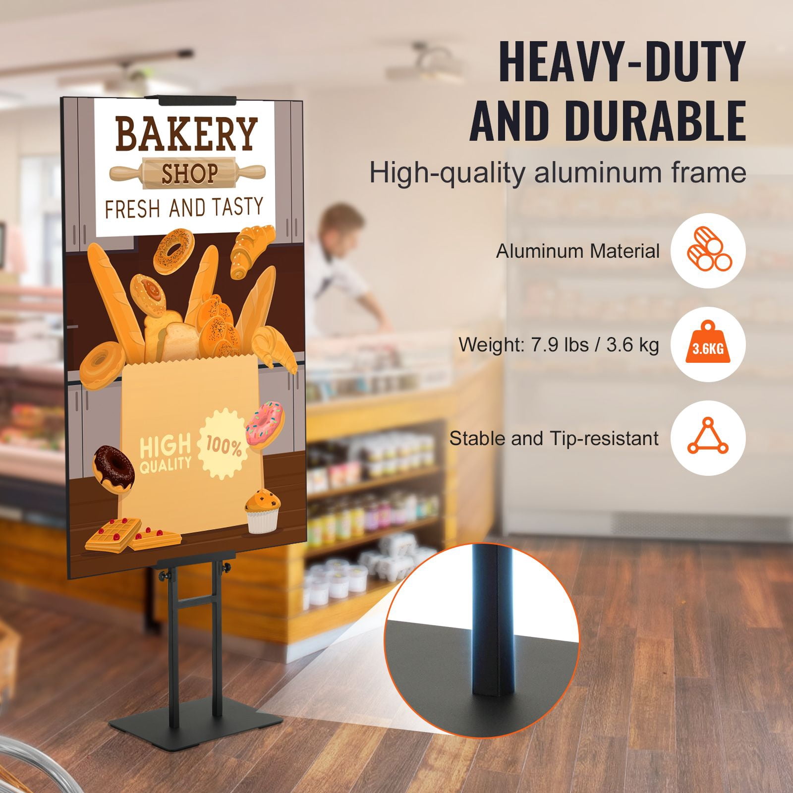 Poster Stand, Adjustable Height Up to 75", Double-Sided Heavy Duty Pedestal Sign Holder, Floor Standing Sign Holder Banner Stand with Shock-absorbing Base for Display, for Board and Foam, Black