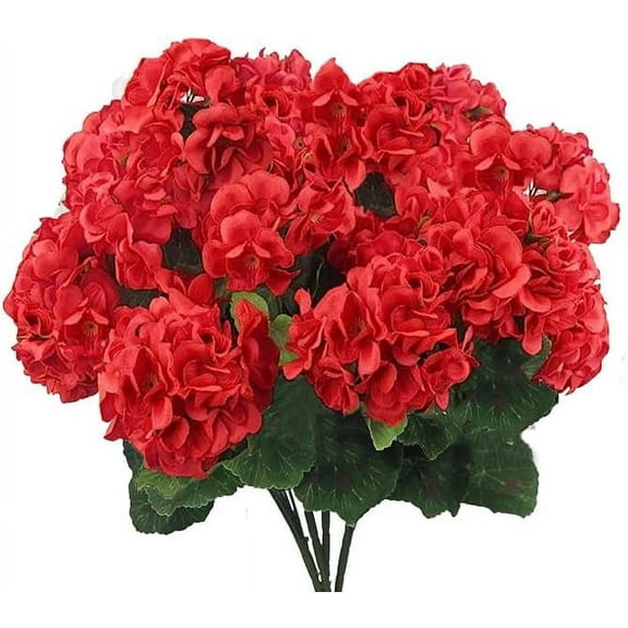 Viworld Red Artificial Geranium Flowers 4PCS 14 Inch Uv-Resistant Fake Geraniums for Outdoors Fade-Resistant Realistic Geranium Plants for Wedding Home Party Decor