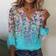 thumbnail image 1 of ICHUANYI Clearance Women's Casual Printing Three Quarter Sleeve V Neck Button T-Shirt Tees Blouse(Multicolor, M) ICHUANYI WER2023081100370, 1 of 5
