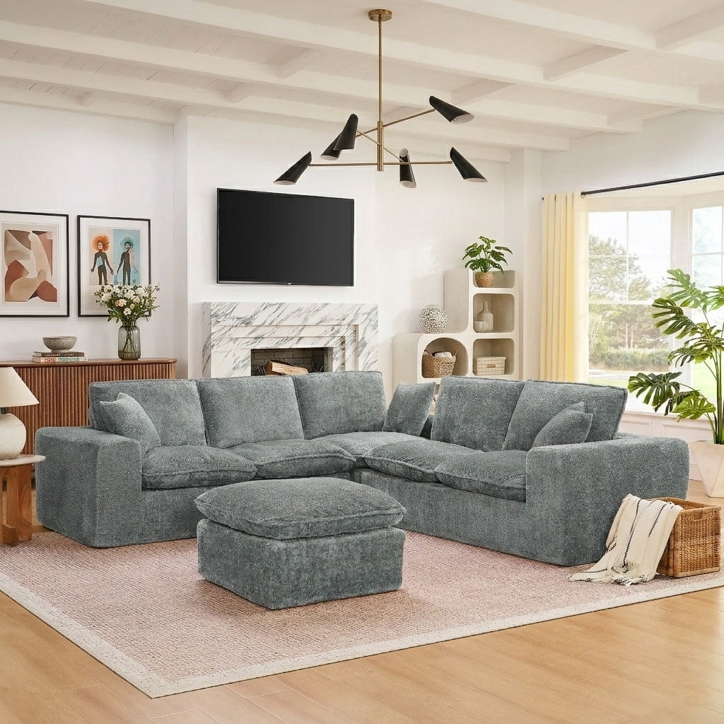 AISWORD 107" Oversized Boucle Modular Sectional Cloud Sofa with 1 Moveable Ottomans