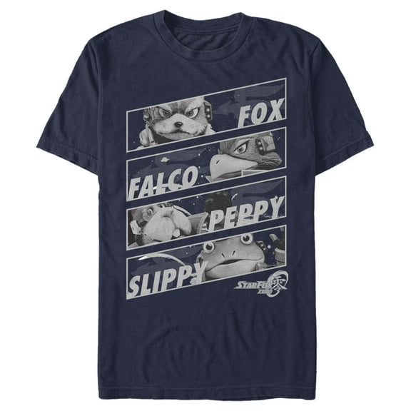 Men's Nintendo Star Fox Zero Character Panels  Graphic Tee Navy Blue 2X Large