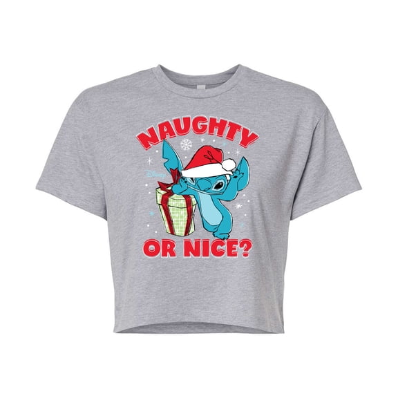 Lilo & Stitch - Naughty Or Nice - Juniors Cropped Cotton Blend T-Shirt