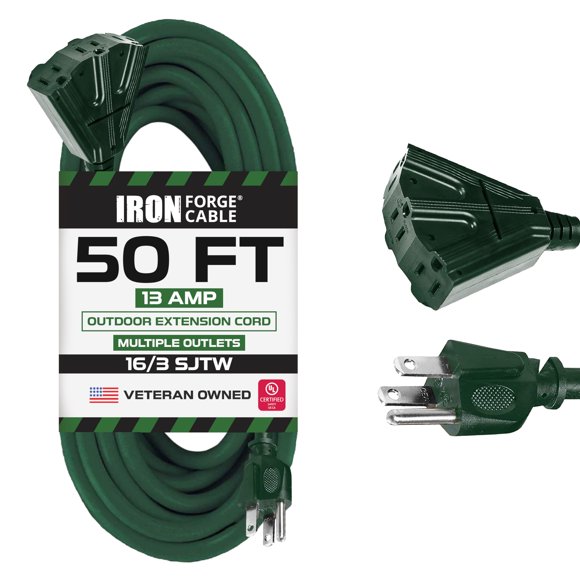 Cable de extensión Iron Forge Cable de 50 m, 3 salidas 16/3 SJTW
