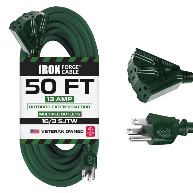 Cable de extensión Iron Forge Cable de 50 m, 3 salidas 16/3 SJTW