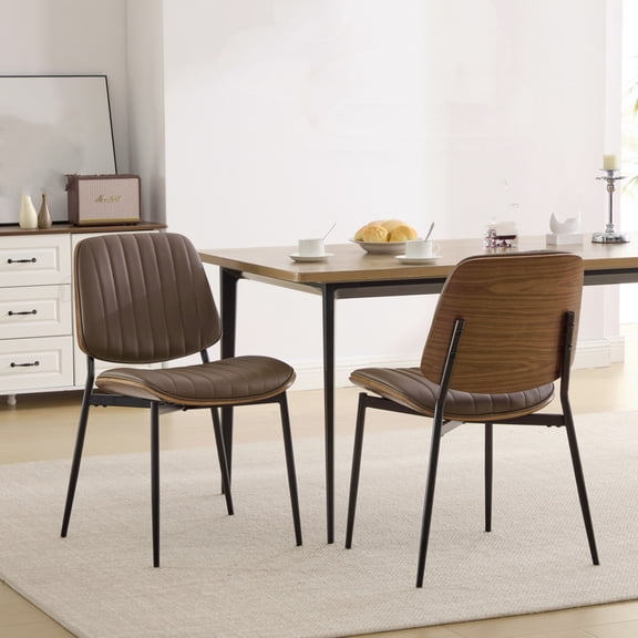 Nmkwnr Pack of 2 Modern Armless Dining Chairs with Metal Legs, Upholstered Linen Seat Side Chair for Kitchen, Dining Room, Brown