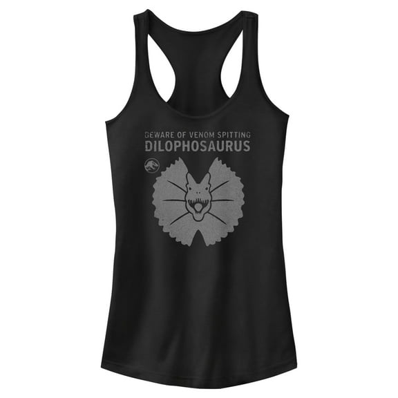 Junior's Jurassic World: Dominion Beware Venom Spitting Dilophosaurus Racerback Tank Top Black X Large