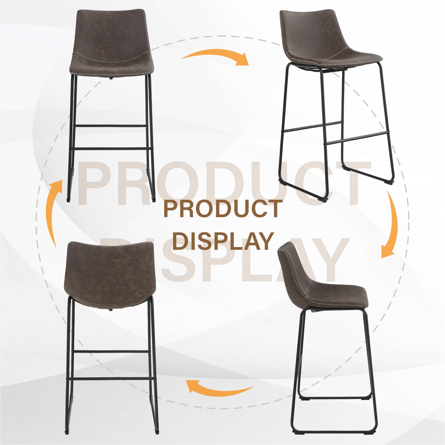 Summit Living 30 inch Height Bar Stools Set of 2 with Back for Kitchen PU Leather Stools Chairs, Brown
