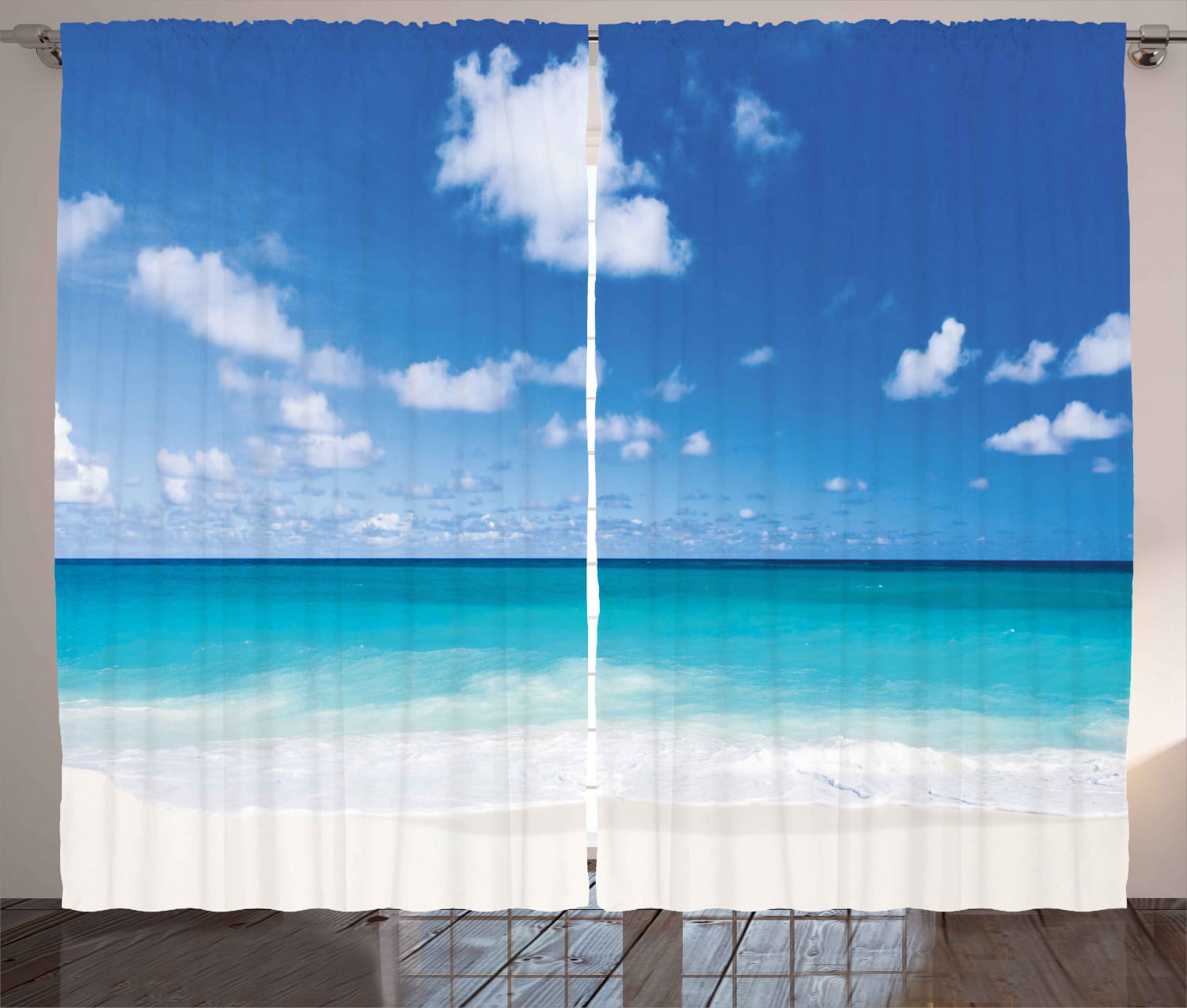 Tropical Curtains Barbados Beach Ocean Window Drapes 2 Panel Set 108x108 Inch 