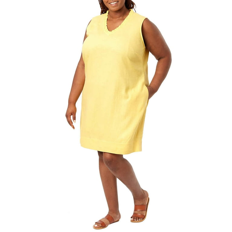 Briggs Women's Linen Blend Sleeveless Dress, Yellow, Large
