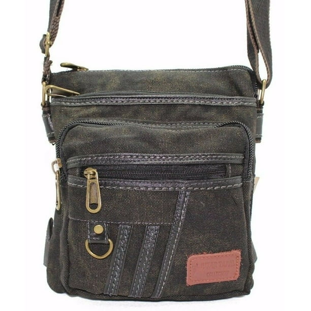Women Black Canvas Cross body Bag Vintage Multi functional Travel