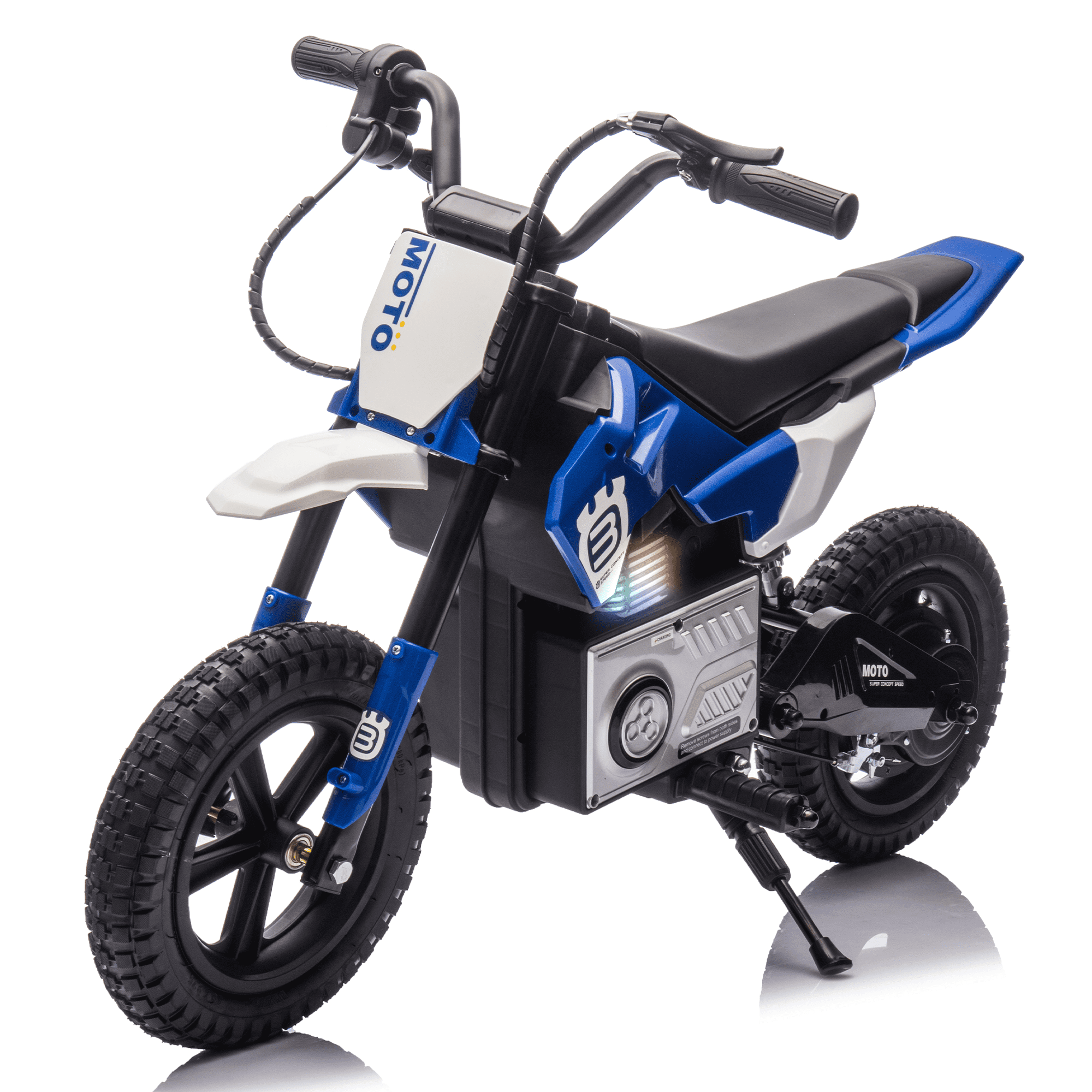 sluting 24V Kids Ride On Electric Toy Motocross Motorcycle, 200W, Blue, Adjustable Speed, Bluetooth Music, 5-12 Ages