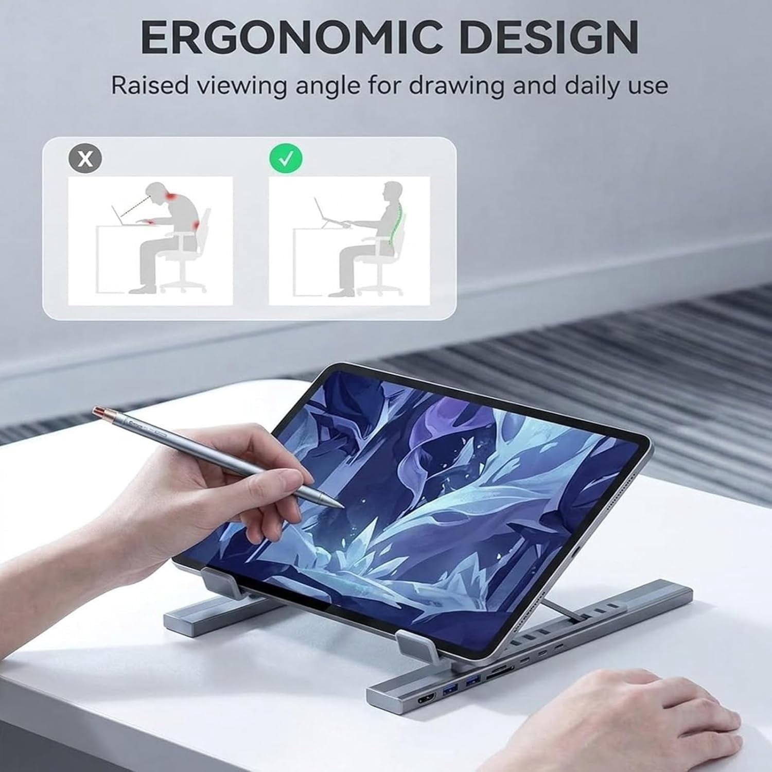 8-in-1 USB-C Laptop Docking Station Stand,Laptop Stand with Docking Station with 4K HDMI,100W PD and 5 USB Ports,Foldable Multiport Adapter for USB-C Laptops and Home Office