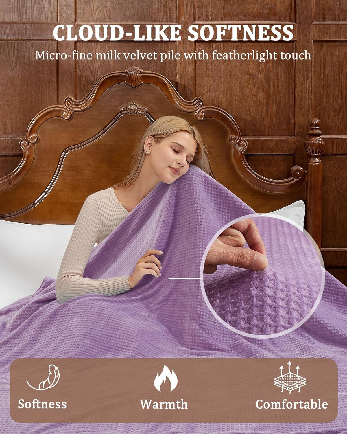 GARVEE Electric Blanket Queen Size with Dual Control,90"x84" Soft Flannel Waffle Heated Blankets,4 Heating Levels & 10 Hours Auto Off,Purple