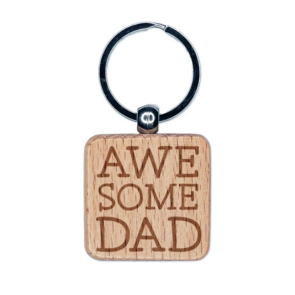 Awesome Dad Fun Text Father Square Keychain Charm Tag - Engraved Wood