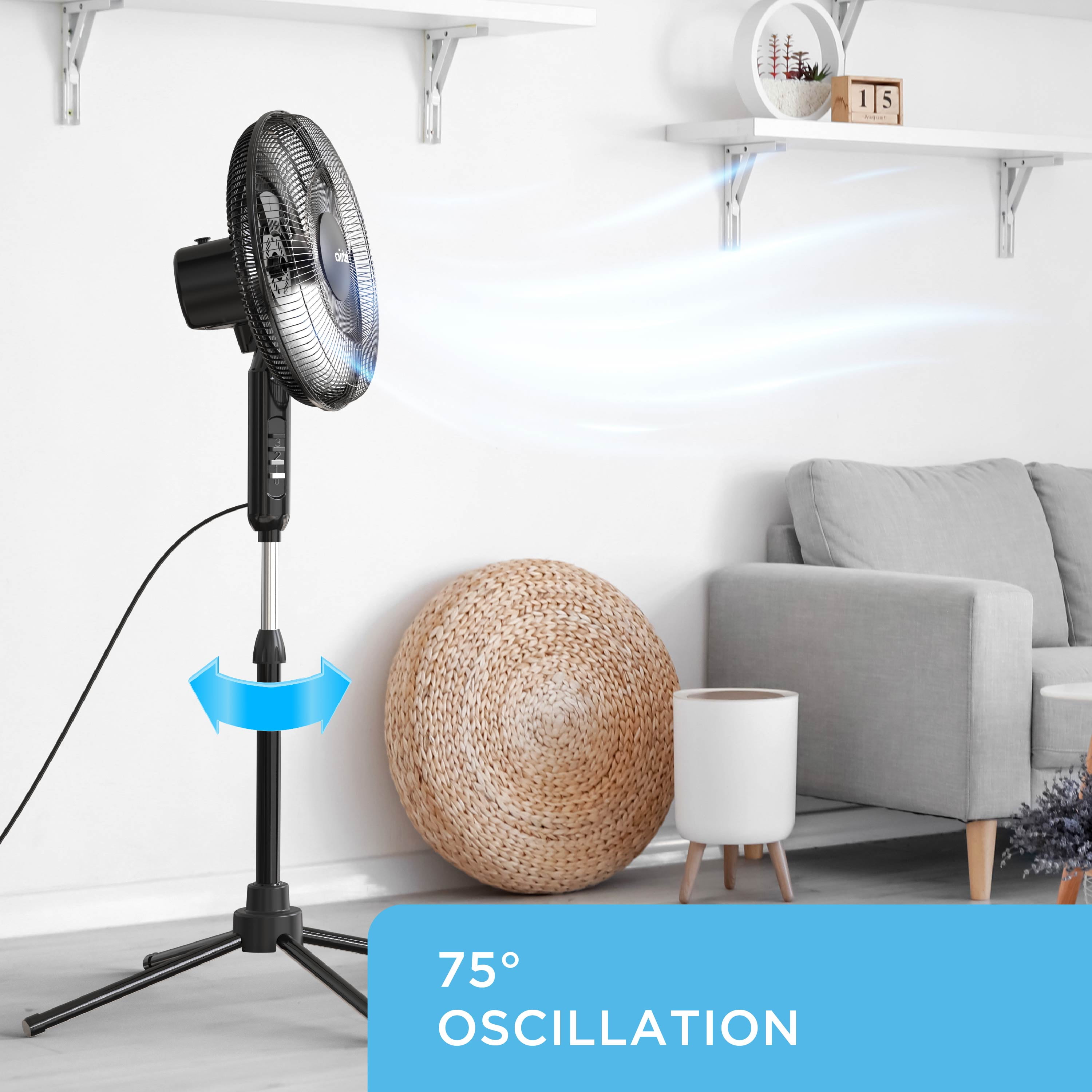 Airtek Oscillating Fan, Adjustable-Height Pedestal Fan with Wide Area Oscillation, 16”
